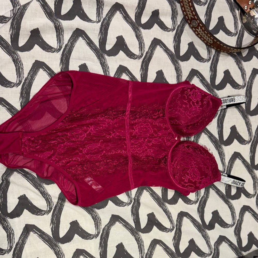 Juicy Couture Women's Red Lace Bodysuit